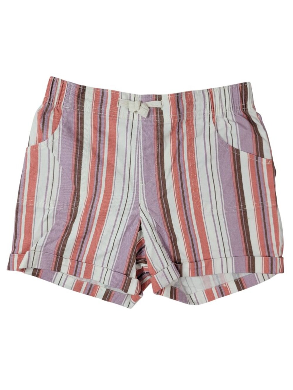 Wonder Nation Girls Striped Retro Chino Shorts Purple Large Pull On Pockets